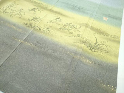 平和屋着物●極上　染色作家　佐藤修平　訪問着　胴抜き仕立て　手描き　鳥獣戯画　暈し染め　金彩　逸品　CZAA5297s6