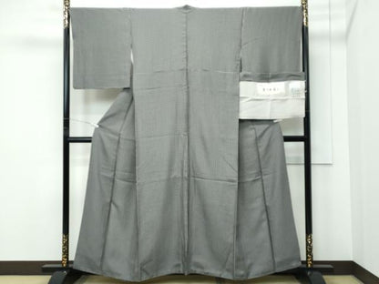 平和屋着物●極上　玉糸紬　江戸小紋　変り角通し　玉糸別織　坂東屋紬　黒地　反端付き　逸品　CZAA5303s6