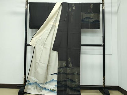 平和屋着物▽極上　訪問着　無双　紗袷　手描き　遠山樹林文　金彩　逸品　CZAA5304s6