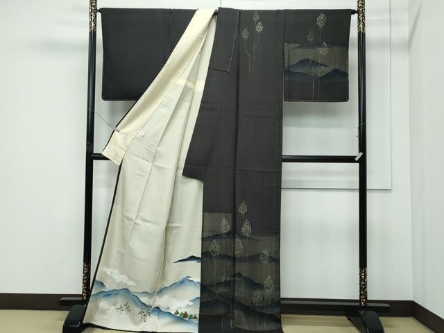 平和屋着物▽極上　訪問着　無双　紗袷　手描き　遠山樹林文　金彩　逸品　CZAA5304s6