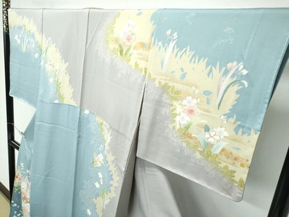 平和屋着物●極上　訪問着　草花文　たたき染め　金彩　逸品　未使用　CZAA5306s6