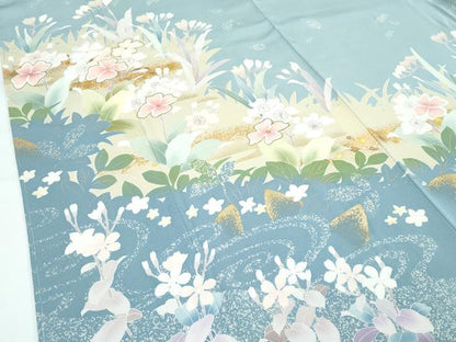 平和屋着物●極上　訪問着　草花文　たたき染め　金彩　逸品　未使用　CZAA5306s6