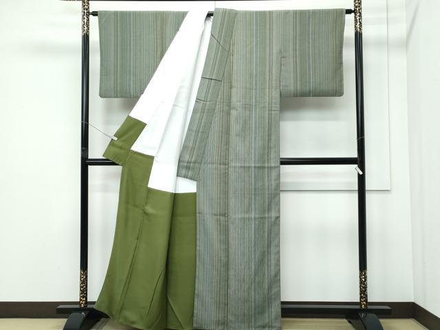 平和屋着物●極上　本塩沢　やまだ織　200色　縞　原沢サダ作　証紙付き　逸品　CZAA5309s6