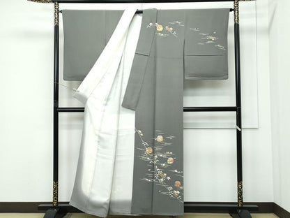 平和屋着物●極上　銀座きしや　訪問着　吹寄せ文　金彩　藍媚茶色地　たとう紙付き　逸品　CZAA5310s6