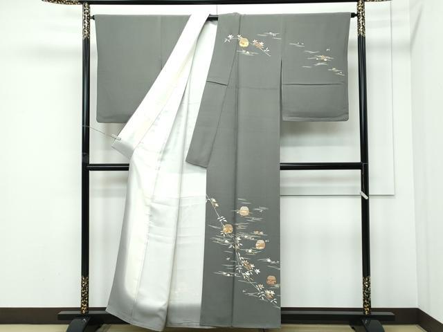 平和屋着物●極上　銀座きしや　訪問着　吹寄せ文　金彩　藍媚茶色地　たとう紙付き　逸品　CZAA5310s6
