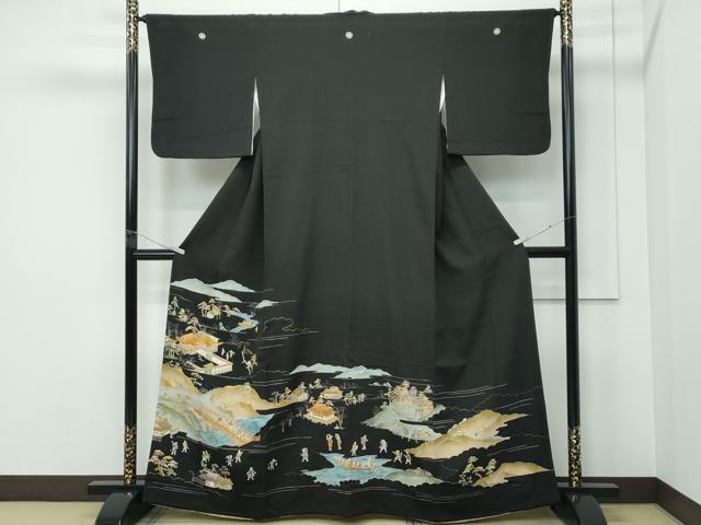 平和屋着物●極上　野口彦太郎　大彦三代目　江戸染繍友禅　黒留袖　刺繍　人物風景文　菌s　高島屋扱い　逸品　CZAA5311s6