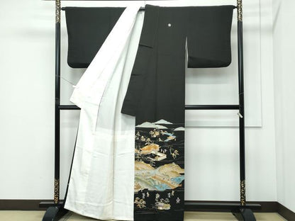 平和屋着物●極上　野口彦太郎　大彦三代目　江戸染繍友禅　黒留袖　刺繍　人物風景文　菌s　高島屋扱い　逸品　CZAA5311s6