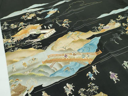 平和屋着物●極上　野口彦太郎　大彦三代目　江戸染繍友禅　黒留袖　刺繍　人物風景文　菌s　高島屋扱い　逸品　CZAA5311s6