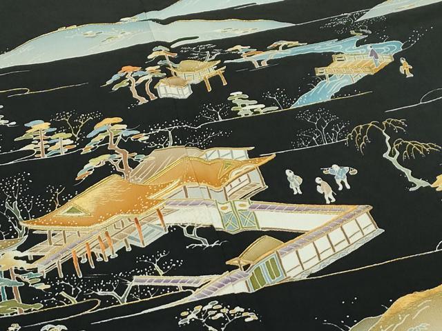 平和屋着物●極上　野口彦太郎　大彦三代目　江戸染繍友禅　黒留袖　刺繍　人物風景文　菌s　高島屋扱い　逸品　CZAA5311s6