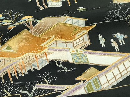 平和屋着物●極上　野口彦太郎　大彦三代目　江戸染繍友禅　黒留袖　刺繍　人物風景文　菌s　高島屋扱い　逸品　CZAA5311s6