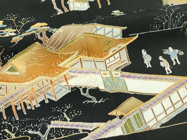 平和屋着物●極上　野口彦太郎　大彦三代目　江戸染繍友禅　黒留袖　刺繍　人物風景文　菌s　高島屋扱い　逸品　CZAA5311s6