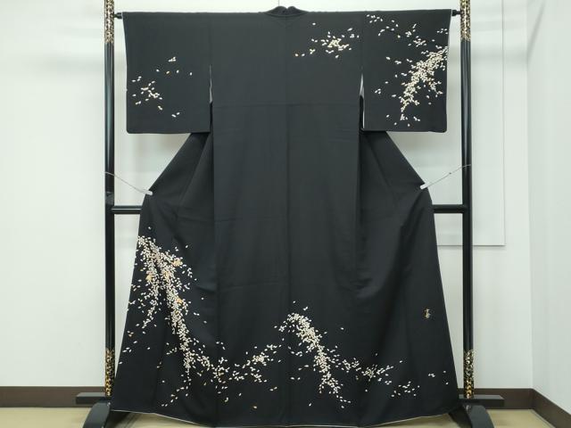 平和屋本店●極上　朝丘雪路　訪問着　駒刺繍　舞花弁　黒地　金彩　逸品　CZAA5312s6