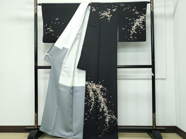 平和屋本店●極上　朝丘雪路　訪問着　駒刺繍　舞花弁　黒地　金彩　逸品　CZAA5312s6