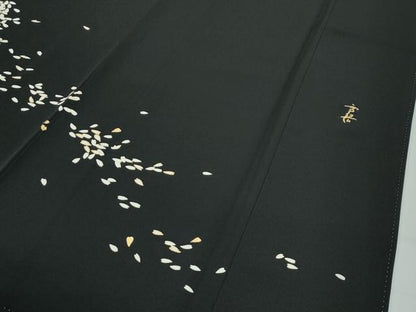平和屋本店●極上　朝丘雪路　訪問着　駒刺繍　舞花弁　黒地　金彩　逸品　CZAA5312s6