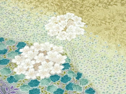 平和屋着物●極上　訪問着　絞り　草花七宝文　暈し染め　金通し地　木蘭色地　逸品　CZAA5313s6