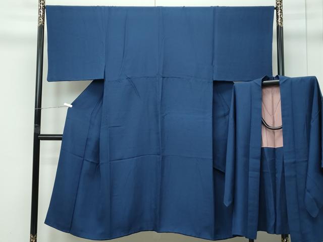 平和屋着物●極上　男性　色無地　鉄御納戸色　お召縮緬　アンサンブル　逸品　CZAA5315s6