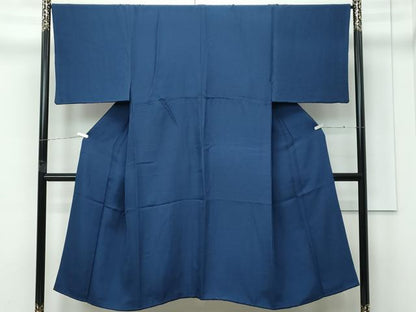 平和屋着物●極上　男性　色無地　鉄御納戸色　お召縮緬　アンサンブル　逸品　CZAA5315s6