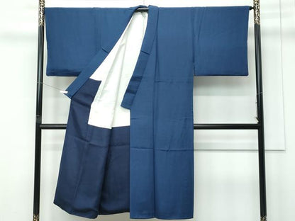 平和屋着物●極上　男性　色無地　鉄御納戸色　お召縮緬　アンサンブル　逸品　CZAA5315s6