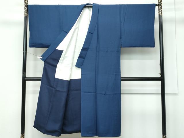 平和屋着物●極上　男性　色無地　鉄御納戸色　お召縮緬　アンサンブル　逸品　CZAA5315s6