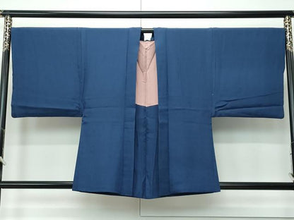 平和屋着物●極上　男性　色無地　鉄御納戸色　お召縮緬　アンサンブル　逸品　CZAA5315s6