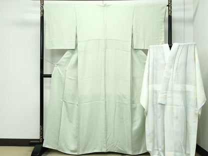 平和屋着物●極上　色無地・長襦袢セット　若芽色　花唐草地紋　逸品　CZAA5318s6