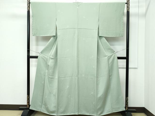 平和屋着物●極上　色無地　山葵色　草花地紋　逸品　未使用　CZAA5323s6