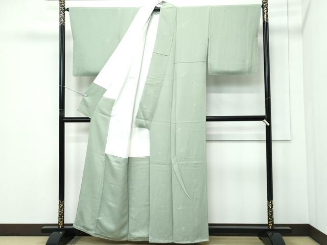 平和屋着物●極上　色無地　山葵色　草花地紋　逸品　未使用　CZAA5323s6