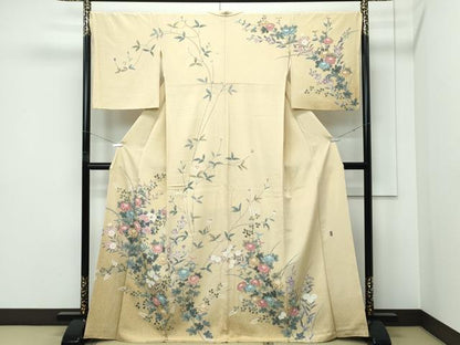 平和屋着物●極上　訪問着　作家物　草花文　たたき染め　反端付き　逸品　CZAA5329s6