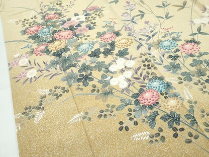 平和屋着物●極上　訪問着　作家物　草花文　たたき染め　反端付き　逸品　CZAA5329s6