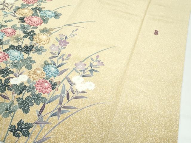 平和屋着物●極上　訪問着　作家物　草花文　たたき染め　反端付き　逸品　CZAA5329s6