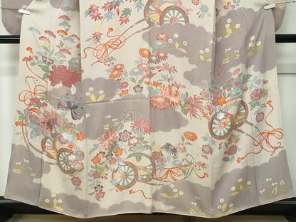 平和屋本店●極上　アンティーク　大正ロマン　振袖　駒刺繍　雲取り花車文　逸品　CZAA5330s6