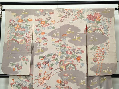 平和屋本店●極上　アンティーク　大正ロマン　振袖　駒刺繍　雲取り花車文　逸品　CZAA5330s6