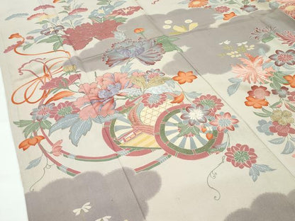 平和屋本店●極上　アンティーク　大正ロマン　振袖　駒刺繍　雲取り花車文　逸品　CZAA5330s6