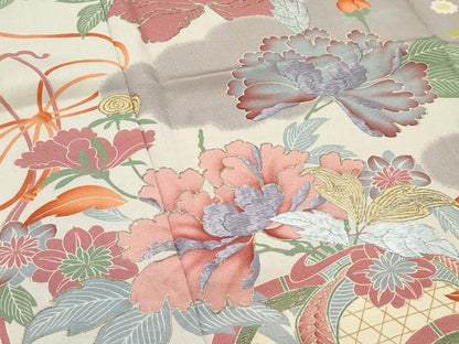 平和屋本店●極上　アンティーク　大正ロマン　振袖　駒刺繍　雲取り花車文　逸品　CZAA5330s6