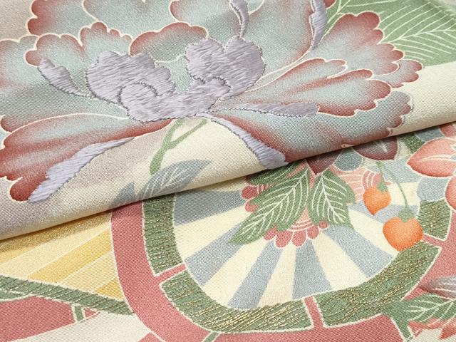 平和屋本店●極上　アンティーク　大正ロマン　振袖　駒刺繍　雲取り花車文　逸品　CZAA5330s6