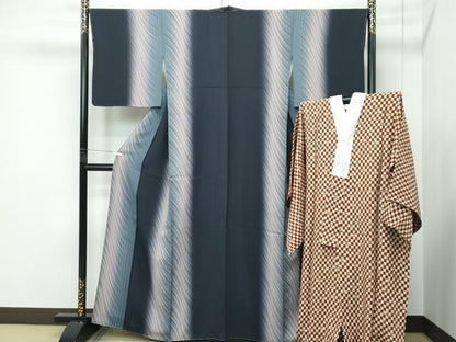 平和屋着物●極上　ろうけつ染め作家　狩野嘉一郎　小紋・長襦袢セット　間道　暈し染め　逸品　未使用　CZAA5331s6