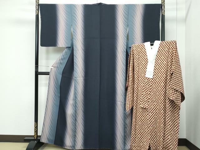 平和屋着物●極上　ろうけつ染め作家　狩野嘉一郎　小紋・長襦袢セット　間道　暈し染め　逸品　未使用　CZAA5331s6