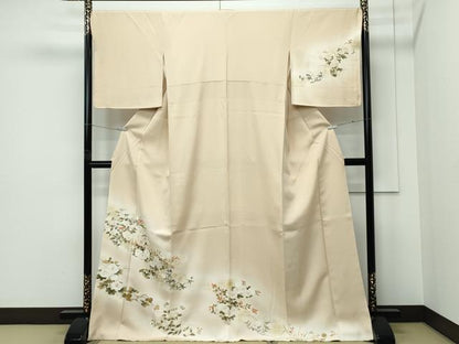 平和屋着物●極上　訪問着　草花文　暈し染め　金彩　枯色地　逸品　CZAA5332s6