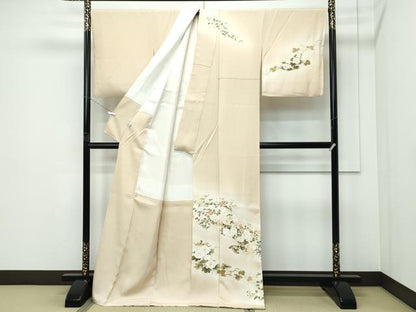 平和屋着物●極上　訪問着　草花文　暈し染め　金彩　枯色地　逸品　CZAA5332s6