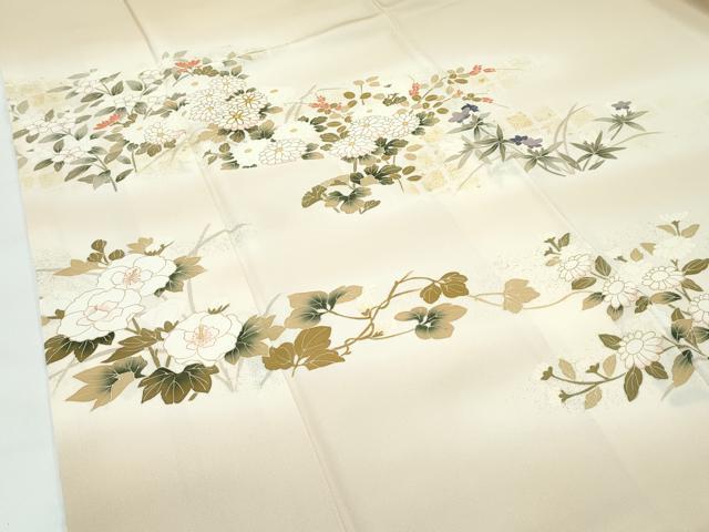 平和屋着物●極上　訪問着　草花文　暈し染め　金彩　枯色地　逸品　CZAA5332s6