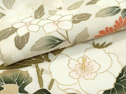 平和屋着物●極上　訪問着　草花文　暈し染め　金彩　枯色地　逸品　CZAA5332s6