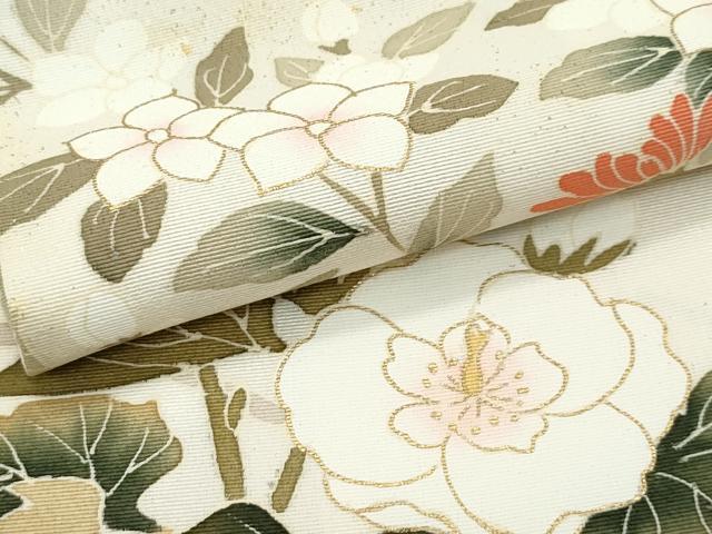平和屋着物●極上　訪問着　草花文　暈し染め　金彩　枯色地　逸品　CZAA5332s6