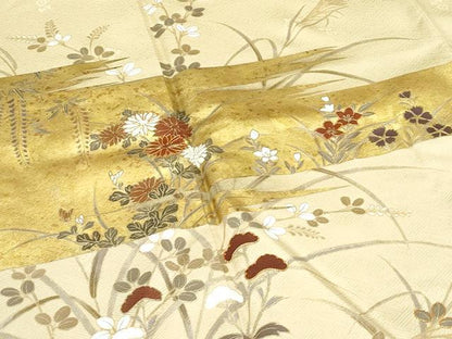 平和屋着物●極上　訪問着　駒刺繍　霞草花文　金彩　ブロンド色地　鈴乃屋扱い　逸品　CZAA5333s6
