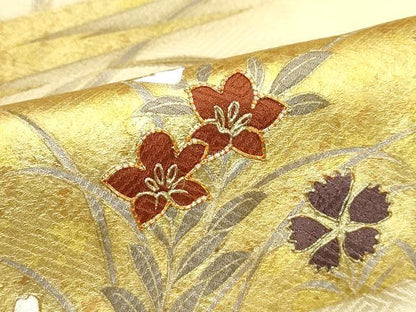 平和屋着物●極上　訪問着　駒刺繍　霞草花文　金彩　ブロンド色地　鈴乃屋扱い　逸品　CZAA5333s6