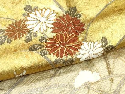 平和屋着物●極上　訪問着　駒刺繍　霞草花文　金彩　ブロンド色地　鈴乃屋扱い　逸品　CZAA5333s6