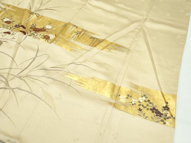 平和屋着物●極上　訪問着　駒刺繍　霞草花文　金彩　ブロンド色地　鈴乃屋扱い　逸品　CZAA5333s6