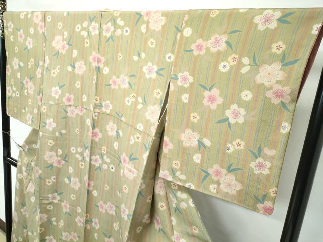 平和屋着物●極上　ファッションデザイナー　花井幸子　小紋　桜　間道　金彩　黄海松茶色地　逸品　CZAA5334s6