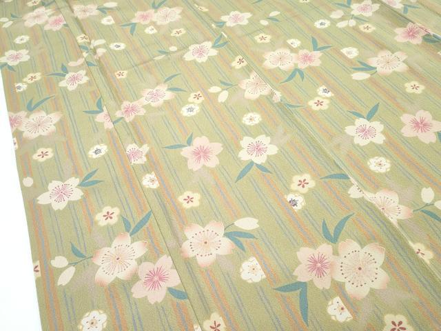 平和屋着物●極上　ファッションデザイナー　花井幸子　小紋　桜　間道　金彩　黄海松茶色地　逸品　CZAA5334s6