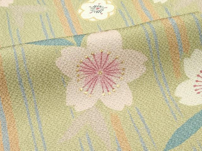 平和屋着物●極上　ファッションデザイナー　花井幸子　小紋　桜　間道　金彩　黄海松茶色地　逸品　CZAA5334s6