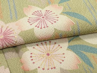 平和屋着物●極上　ファッションデザイナー　花井幸子　小紋　桜　間道　金彩　黄海松茶色地　逸品　CZAA5334s6